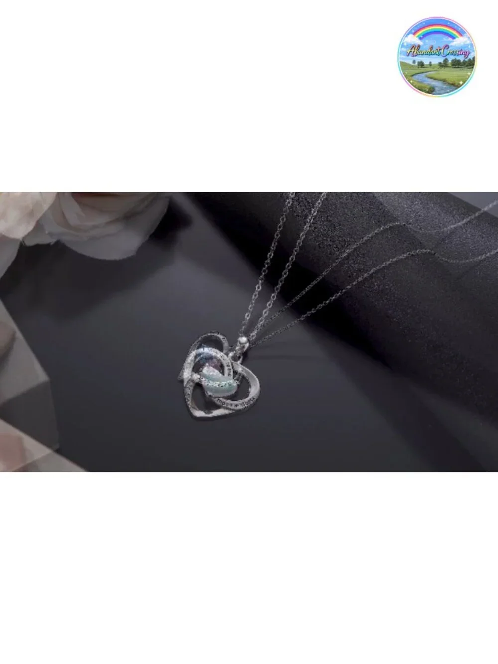 Sterling Silver Heart Pendant Necklace with Cubic Zirconia CZ, Engraved I Love